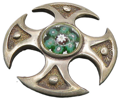 ENGLAND 925 Silver  Vintage Floral Millefiori Murano Glass Brooch Pin  BP9233