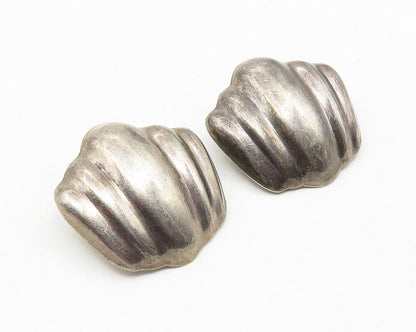 MEXICO 925 Silver  Vintage Dark Tone Hollow Fluted Non Pierce Earrings  EG5647