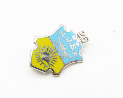 925 Sterling Silver  Vintage Enamel N.J.S.F. Unity Shield Brooch Pin  BP4193