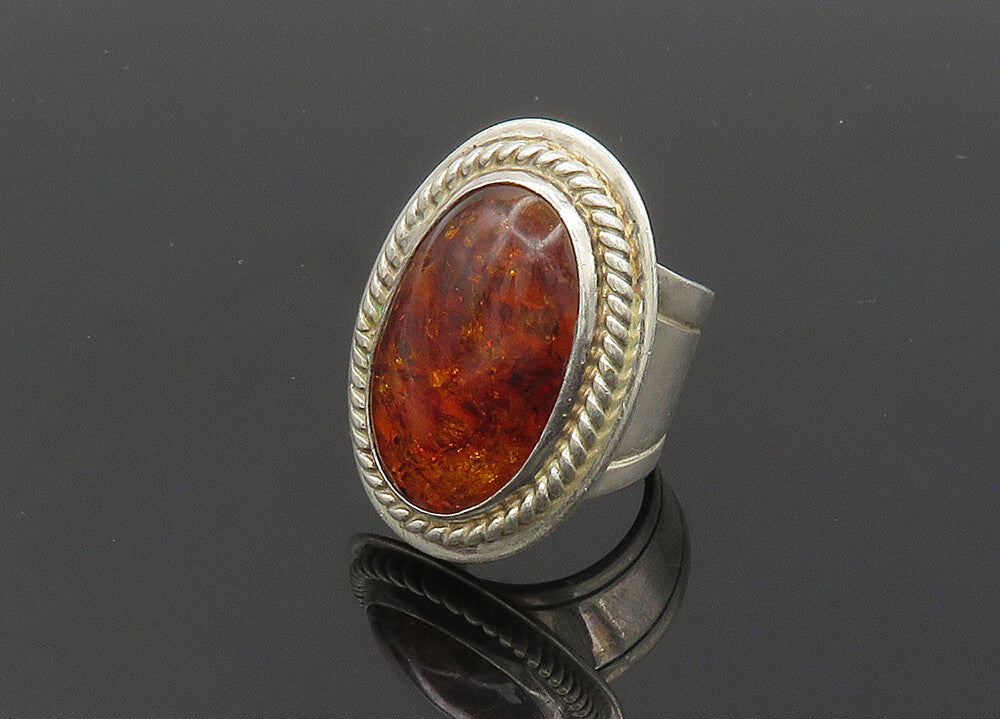DTR JAY KING 925 Silver  Vintage Cabochon Amber Cocktail Ring Sz 6  RG20301