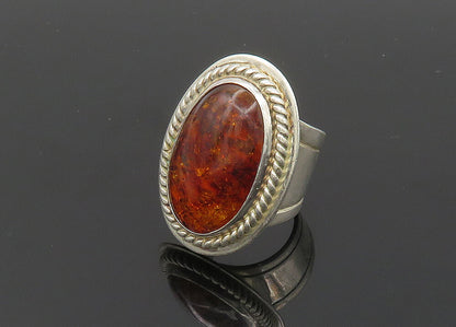 DTR JAY KING 925 Silver  Vintage Cabochon Amber Cocktail Ring Sz 6  RG20301