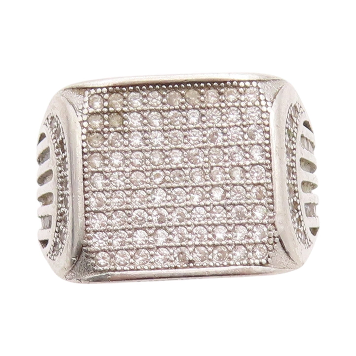 925 Sterling Silver Vintage Ring Topaz Square Inlay  Sz 8.5  RG33148
