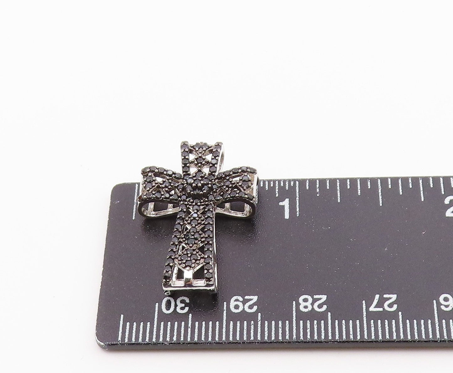 925 Sterling Silver   Vintage Sparkly Spinel Religious Cross Pendant  PT20623