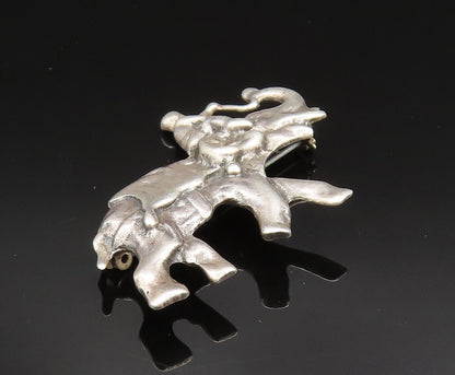 925 Sterling Silver  Vintage Man Riding Elephant Brooch Pin  BP9631