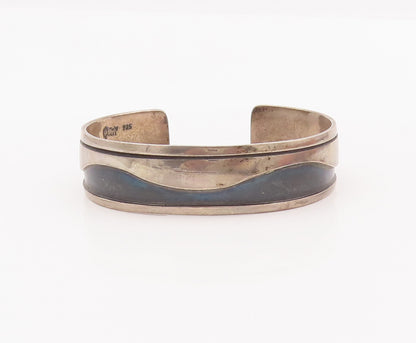 925 Sterling Silver Vintage Bracelet NAVAJO Wave Effect Carved Cuff  BT10444