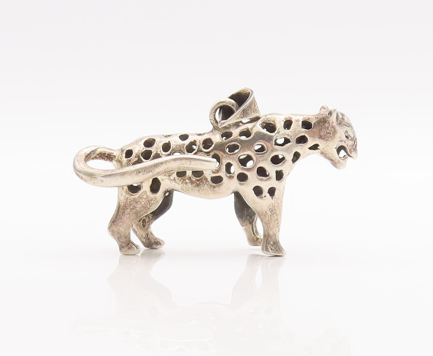 925 Sterling Silver Vintage Pendant Solid 3d Carved Patched Leopard  PT23232