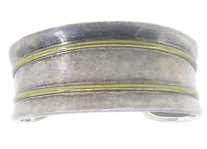 MEXICO 925 Sterling Silver Vintage Two Tone Striped Cuff Bracelet BT3393