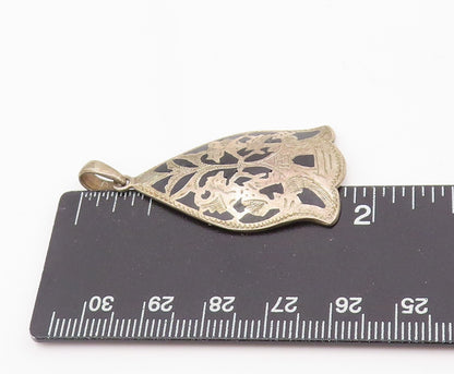 925 Sterling Silver Vintage Pendant Intricate Floral Leaf Motif Charm  PT25588
