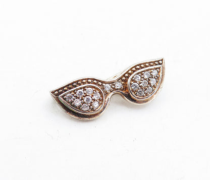 925 Sterling Silver  Vintage Cubic Zirconia Cat Eye Sunglasses Pendant  PT3362