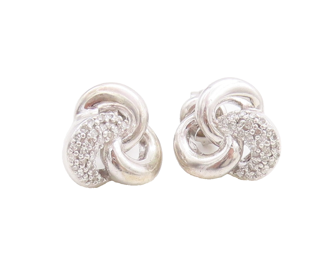 925 Sterling Silver Vintage Earrings Real Diamonds Interlocked Loops  EG13290