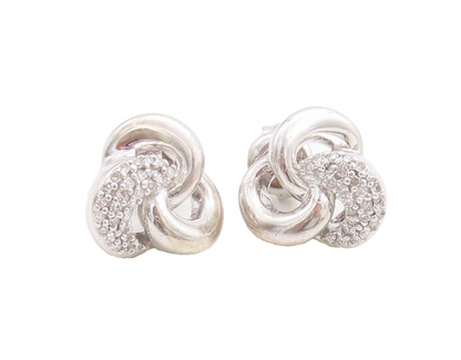 925 Sterling Silver Vintage Earrings Real Diamonds Interlocked Loops  EG13290