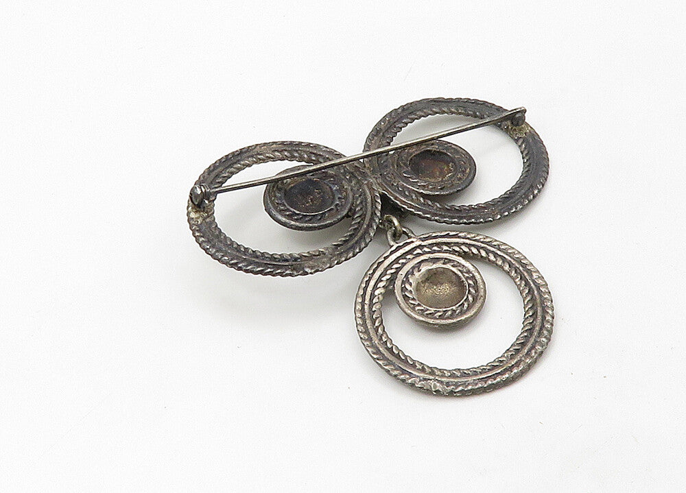 925 Sterling Silver  Vintage Heavy Dangling Round Twist Brooch Pin  BP8393