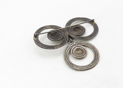 925 Sterling Silver  Vintage Heavy Dangling Round Twist Brooch Pin  BP8393