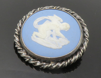 ENGLAND 925 Silver  Vintage Carved Baby Angel Blue Cameo Brooch Pin  BP5456