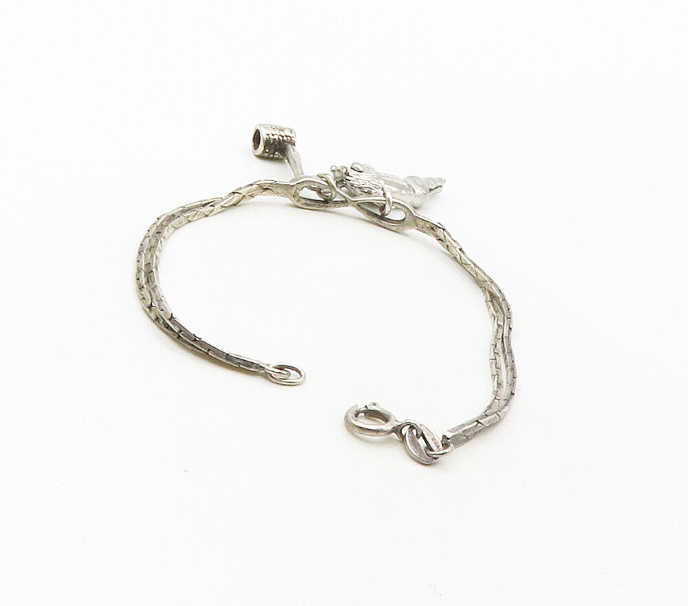 KINNEY 925 Sterling Silver  Vintage Bull Charmed Double Chain Bracelet  BT6596