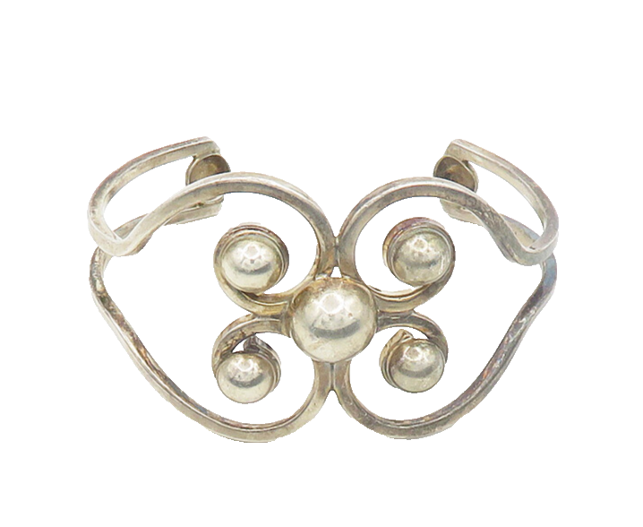 DDD MEXICO 925 Silver  Vintage Open Love Heart Swirl Cuff Bracelet  BT7849
