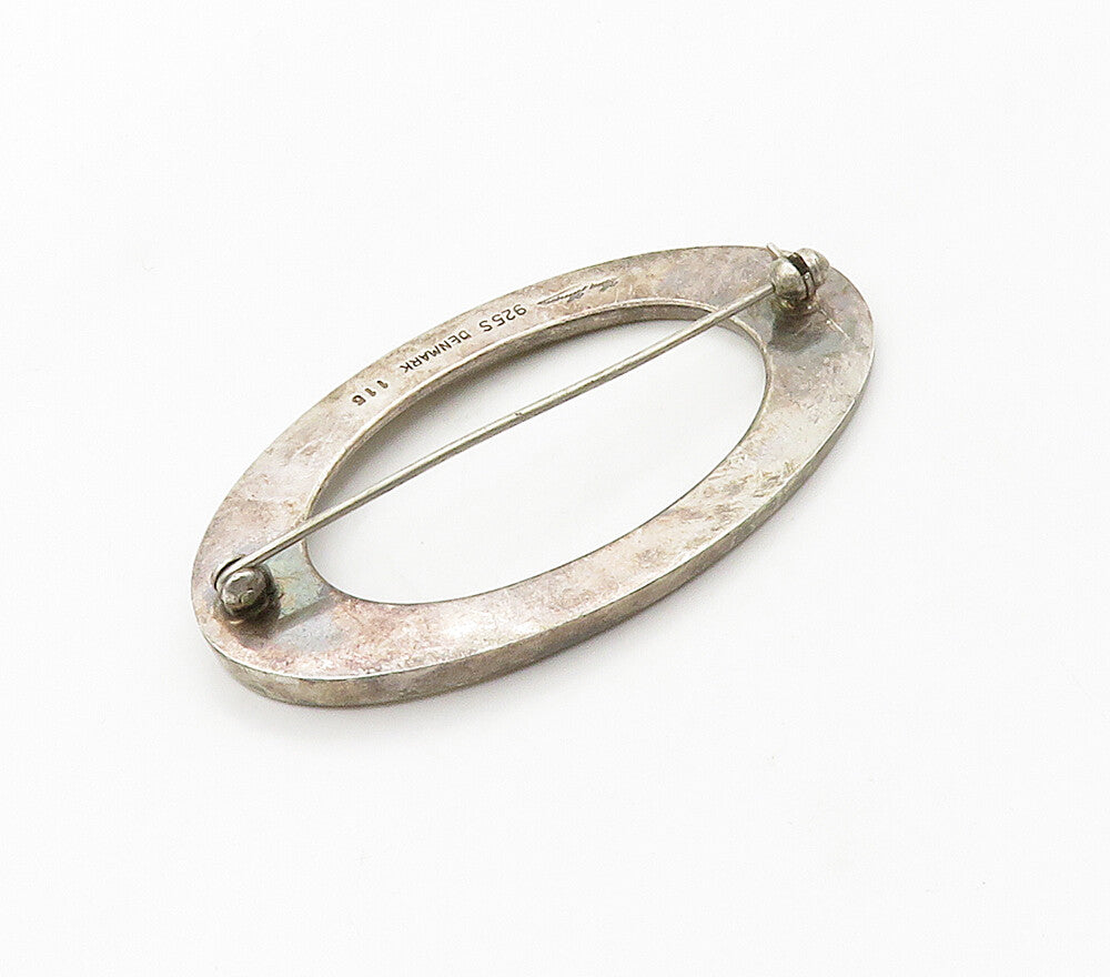 HANS HANSEN DENMARK 925 Silver  Vintage Open Oval Dark Tone Brooch Pin  BP6308