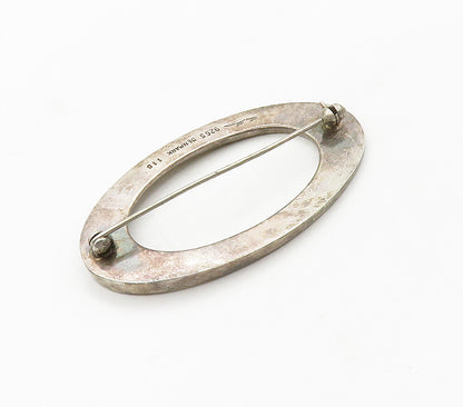 HANS HANSEN DENMARK 925 Silver  Vintage Open Oval Dark Tone Brooch Pin  BP6308