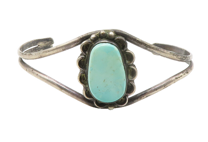 NAVAJO 925 Silver  Vintage Turquoise Dark Tone Split Cuff Bracelet  BT5558