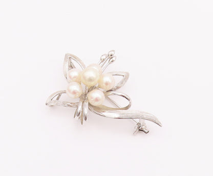 925 Sterling Silver Vintage Brooch Pin Bunch Of Pearls Cutout Flower  BP10779