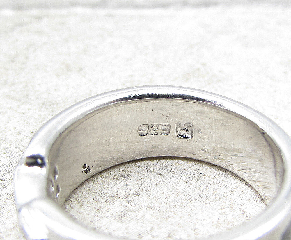 925 Silver  White Cubic Zirconia Enamel Roman Numerals Band Ring Sz 6  RG1966