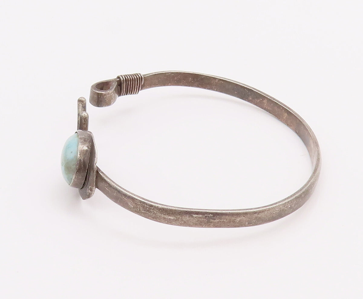 925 Sterling Silver Vintage Bracelet Solid Oval Larimar U Hook Bangle  BT10495
