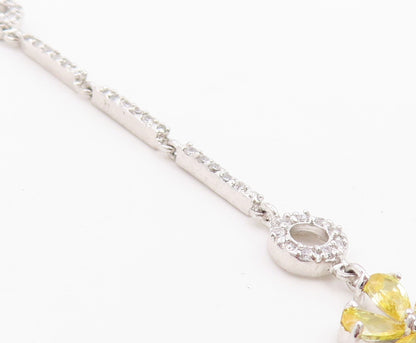 925 Sterling Silver Vintage Necklace Multi Gemstone Elegant Floral Lariat NE4915