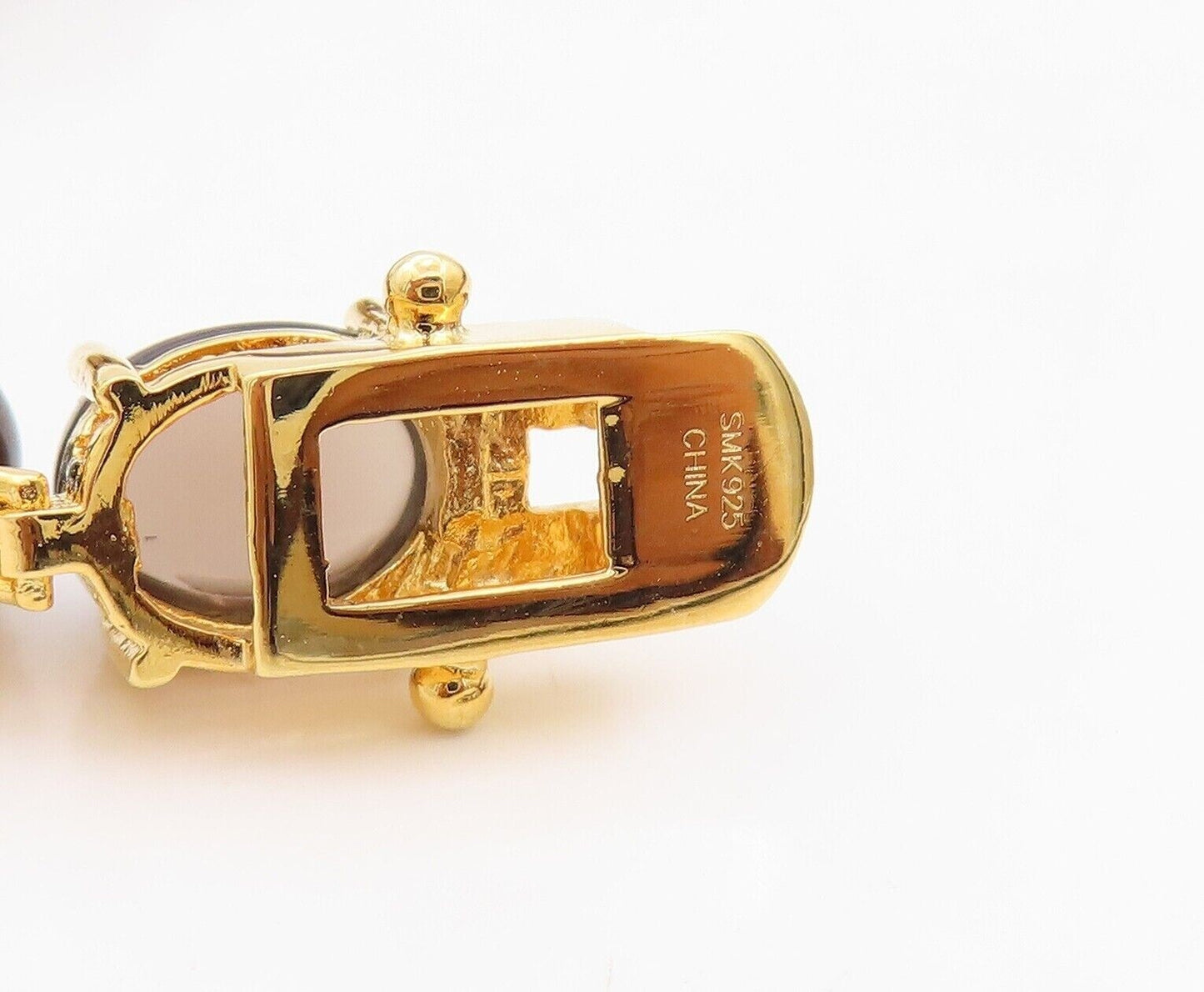 925 Sterling Silver Vintage Bracelet Gold Plated Cabochon Smoky Quartz  BT10776