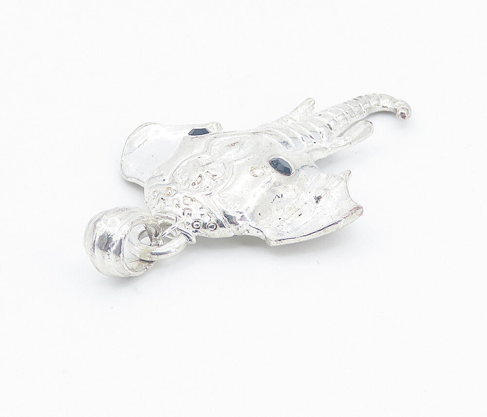 925 Sterling Silver  Vintage Black Hematite Elephant's Head Pendant  PT6208