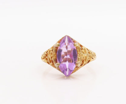 925 Sterling Silver Vintage Ring Gold Plated Amethyst Carved  Sz 8.5  RG29243