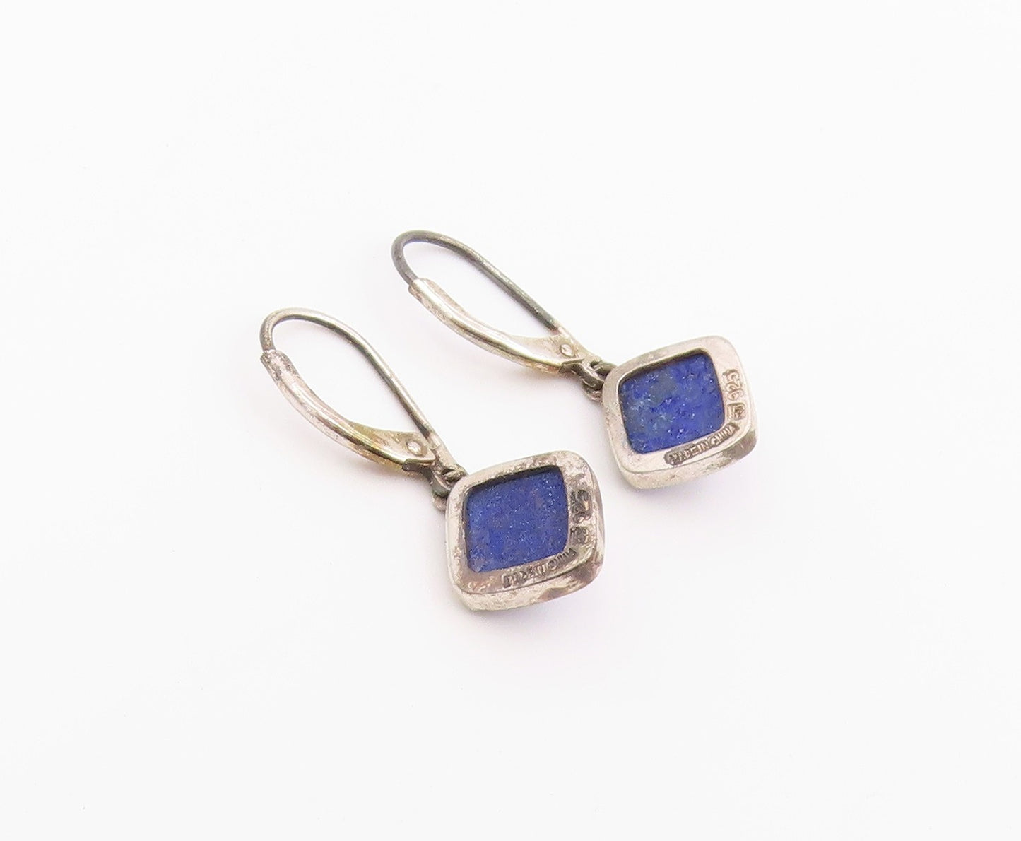 925 Sterling Silver Vintage Earrings Lapis Lazuli Geometric Leverback  EG14453