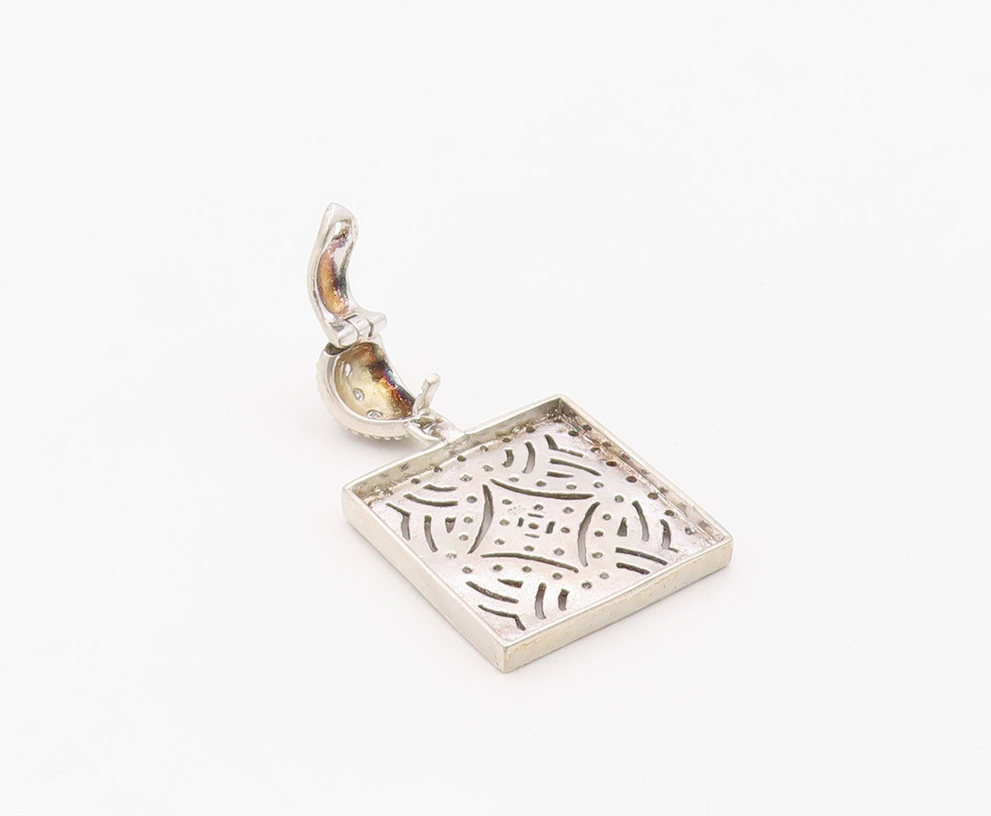 925 Sterling Silver Vintage Pendant White Topaz Geometric Square Charm  PT26332