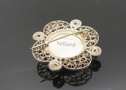 HOLLAND 925 Sterling Silver  Vintage Enamel Windmill Scene Brooch Pin  BP8013