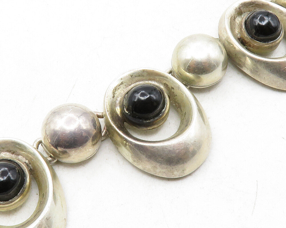 MEXICO 925 Sterling Silver  Vintage Black Gemstone Hinge Chain Necklace  NE2217