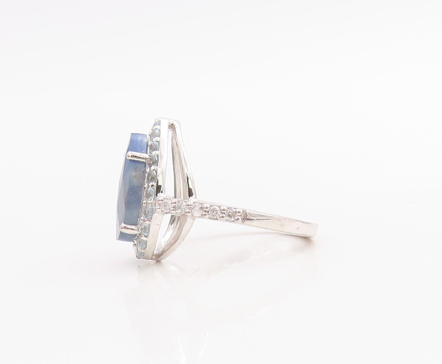 925 Sterling Silver Vintage Ring Drop Cut Blue Halo White Topaz  Sz 7  RG30664