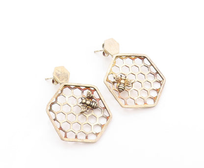 925 Sterling Silver Vintage Earrings Gold Plated Designer Honeycomb  EG13329