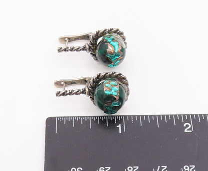 925 Sterling Silver Vintage Earrings Green Gemstone Twisted Rope Drop  EG14213