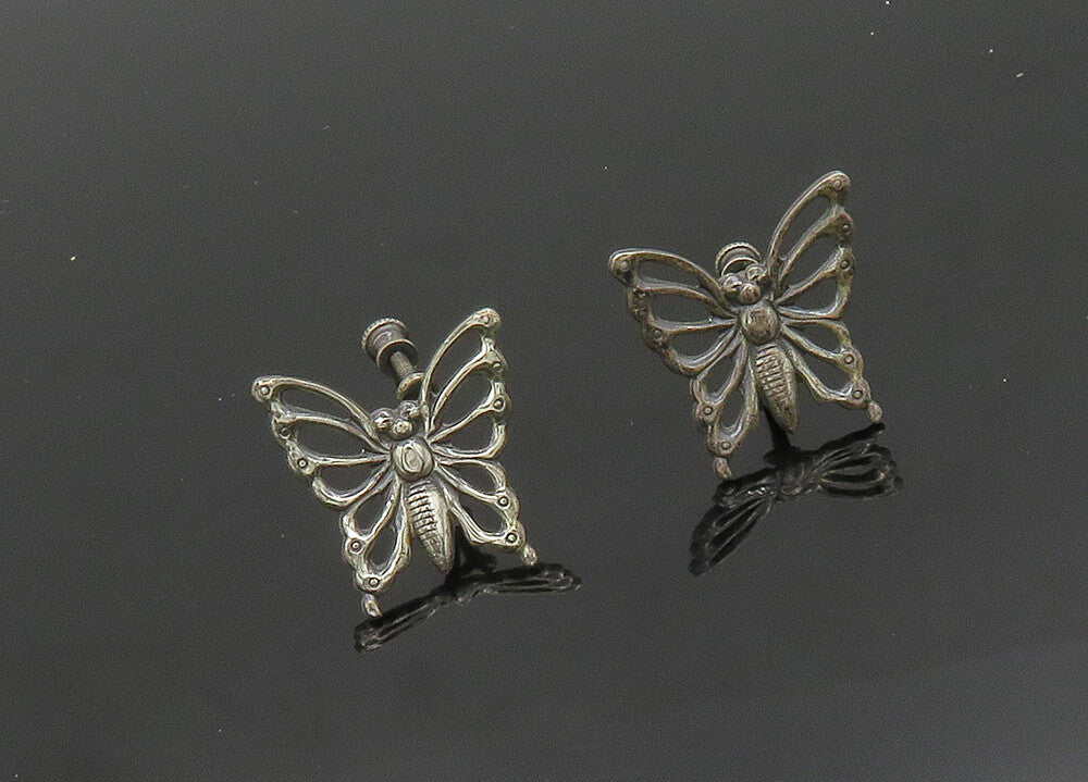 925 Sterling Silver  Vintage Dark Tone Butterfly Non Pierce Earrings  EG9857