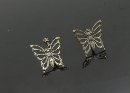 925 Sterling Silver  Vintage Dark Tone Butterfly Non Pierce Earrings  EG9857