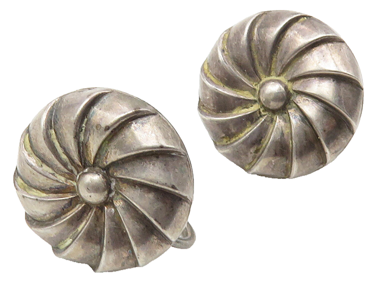 925 Sterling Silver  Vintage Dark Tone Floral Round Non Pierce Earrings EG5801