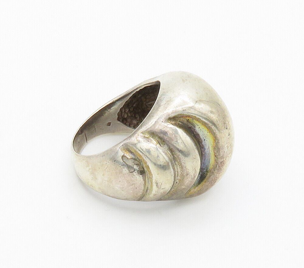 925 Sterling Silver  Vintage Smooth Dark Tone Dome Band Ring Sz 8  RG15378