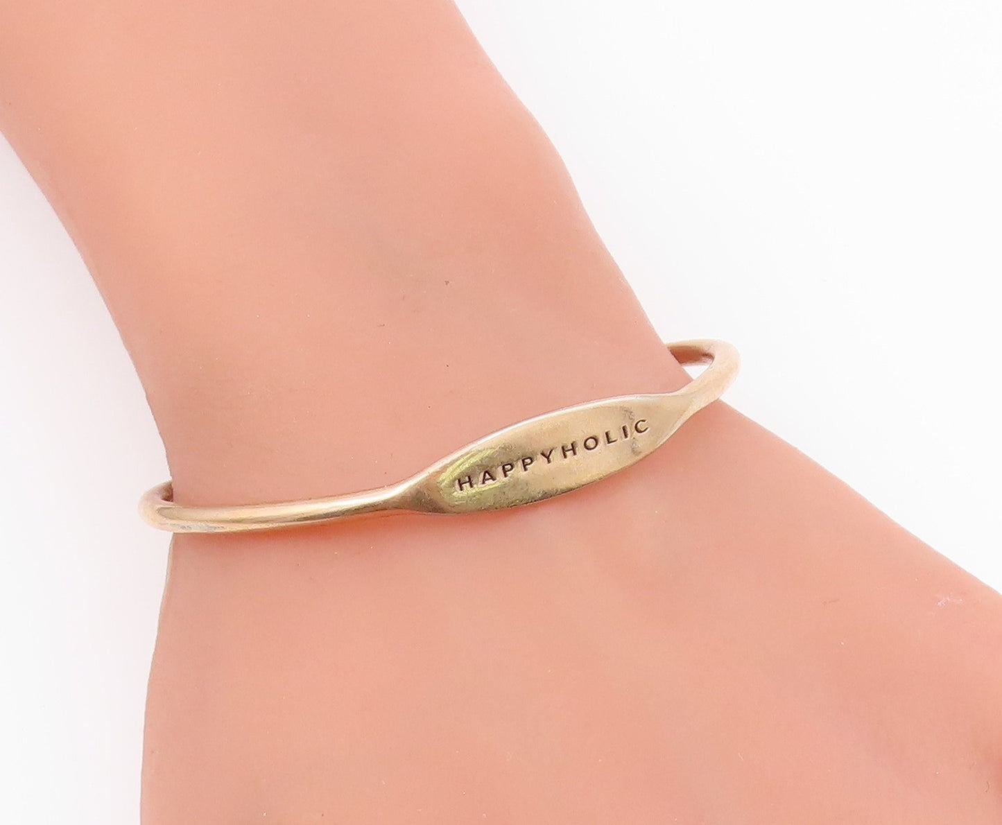 925 Sterling Silver  Vintage Shiny Happyholic Stamped Cuff Bracelet  BT9260