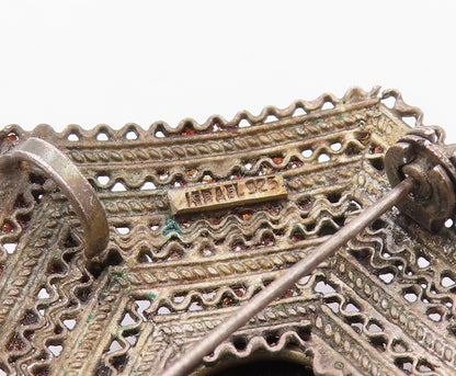 925 Sterling Silver Vintage Brooch Pin ISRAEL Onyx Geometric Filigree  BP12569