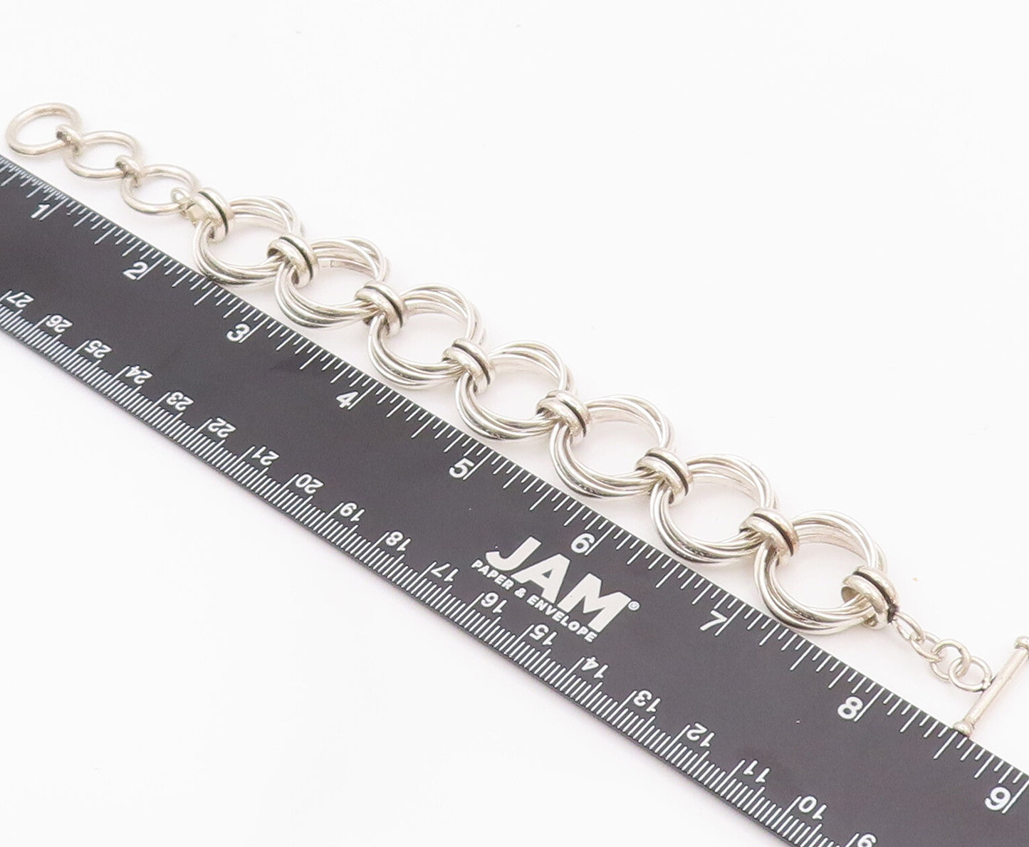 925 Sterling Silver Vintage Bracelet Solid Multi Rings Stack Linked  BT10420