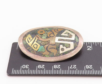 925 Sterling Silver Vintage Brooch Crushed Turquoise Inlay Dancing Man   BP11724