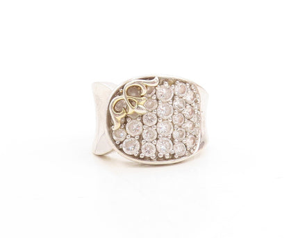 925 Sterling Silver Vintage Ring Designer Oval Topaz Inlay  Sz 8  RG31385