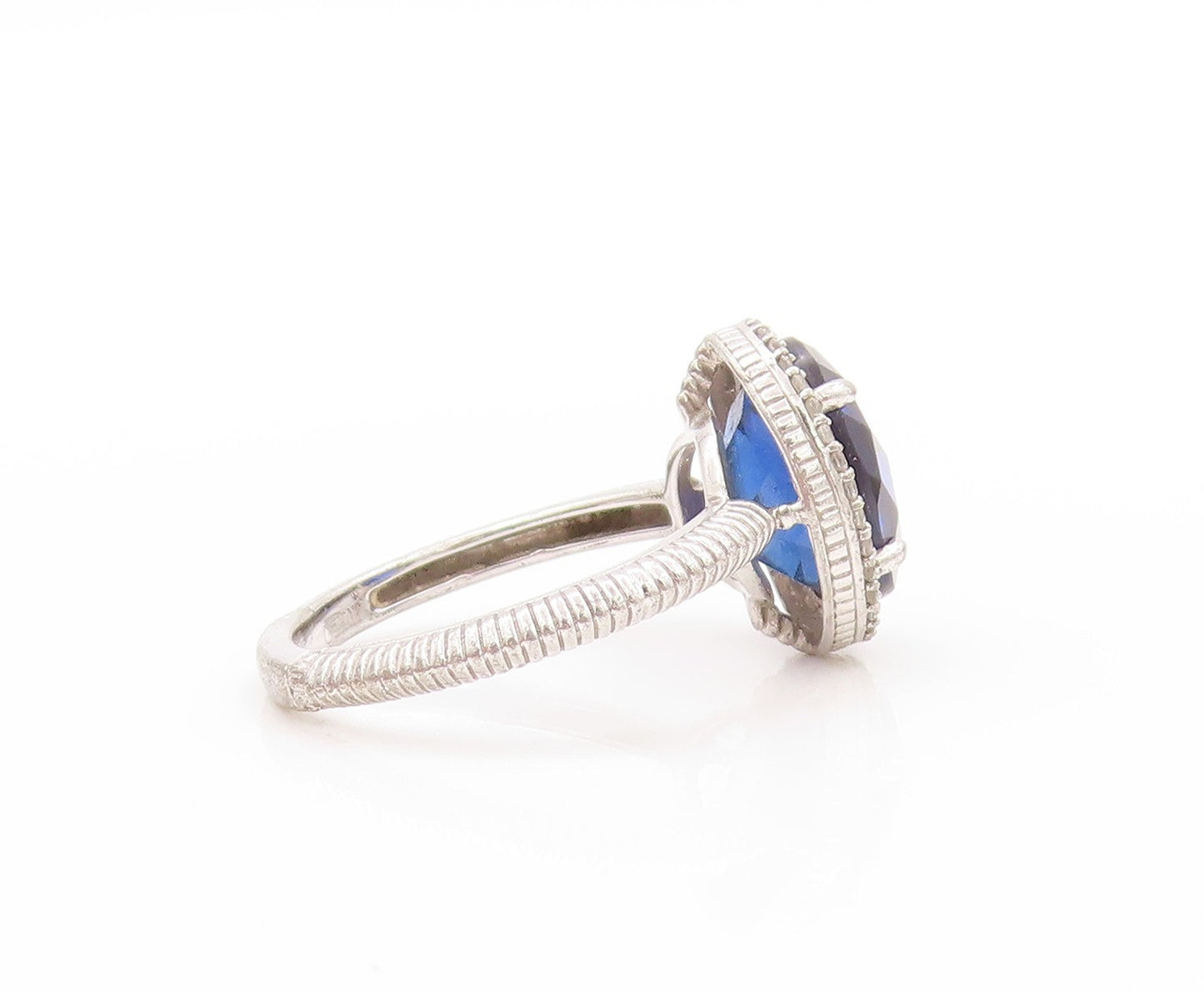 925 Sterling Silver Vintage Ring Designer Sapphire Halo CZ  Sz 7  RG32891