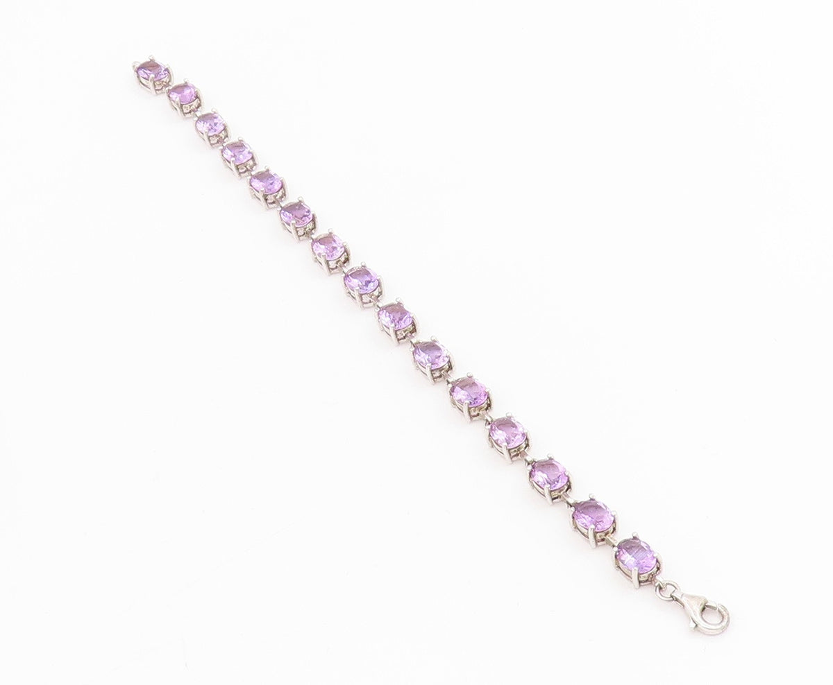 925 Sterling Silver Vintage Bracelet Elegant Real Amethyst Link Chain  BT11544