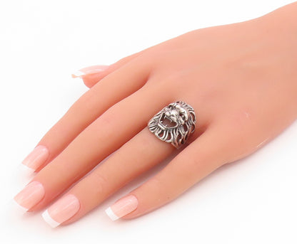 925 Sterling Silver Vintage Ring Roaring Lion Head Cutout Band  Sz 6.5  RG35794