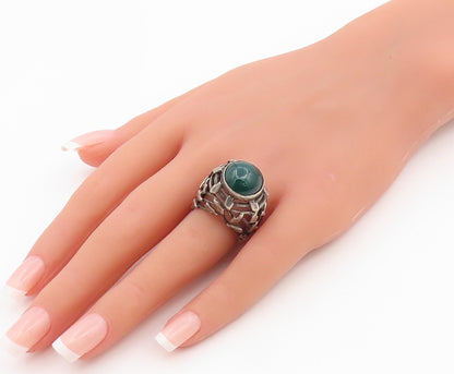 925 Sterling Silver Vintage Ring ISRAEL Green Onyx Brutalist Band  Sz 6  RG35922